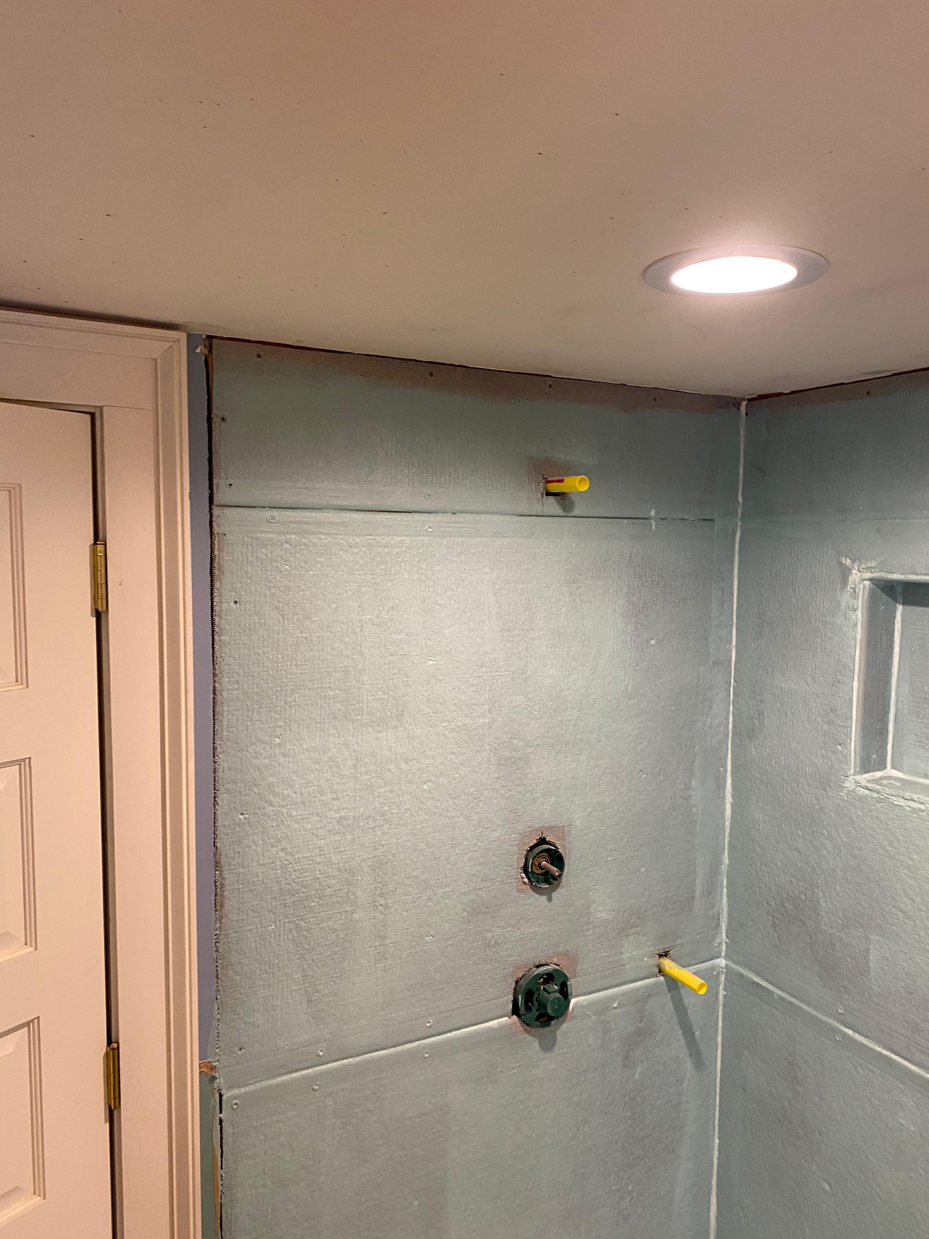 Bathroom waterproofing in progress